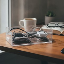 11 Grid Clear Cable Organizer Box with Switch for Desktop Cord Storage Offi...