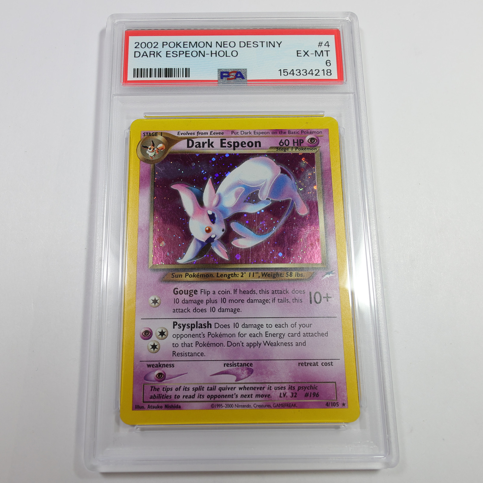 2002 PSA 6 EX MT - Pokemon Neo Destiny Dark Espeon 4/105 Holo Card #60954B