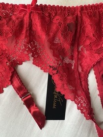 Dita Von Teese Rose Red Lace Cora Garter Belt Lingerie High Waist Retro Large 10