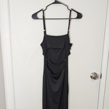 Women's Backless Bodycon Cowlneck Black Maxi Dress