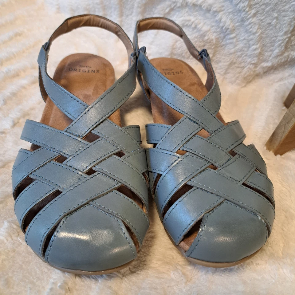 Earth Origins Berri Zapatos Planos Cuero Azul Punta Cerrada Marroquíes Boho Talla 10 W Foto 2 de 4