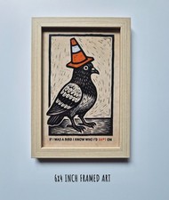 Funny Bird 6x4 Inch Framed Pigeon Art Print Glasgow Scottish 