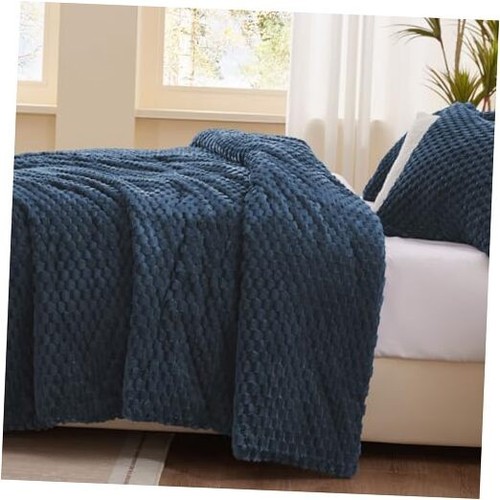Fluffy Queen Comforter Set - Luxury Faux Fur Brushed Plaid Pattern Bedding