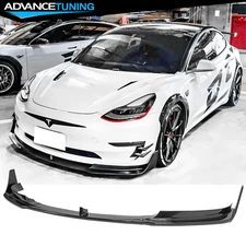Fits 17-23 Tesla Model 3 V Style 5PCS Front Bumper Lip Splitter Matte Black - PP