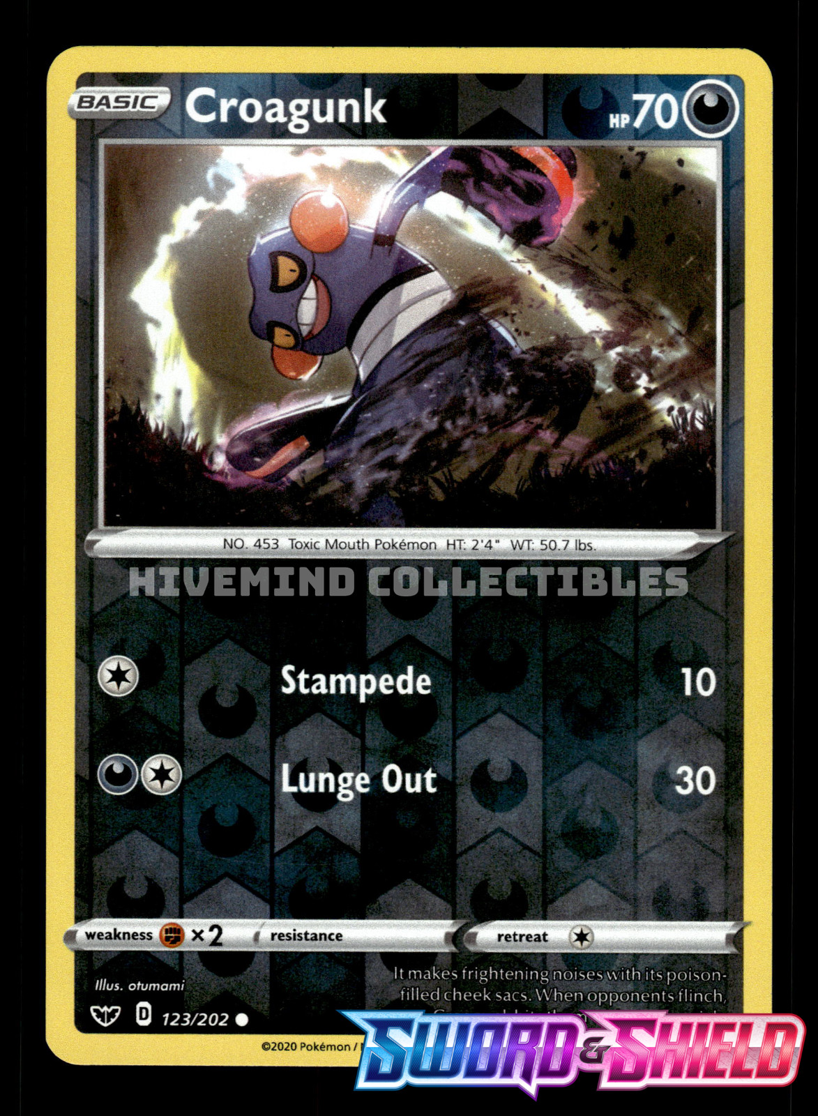 Croagunk 123/202 SWSH Base Set Reverse Holo Pokemon Card