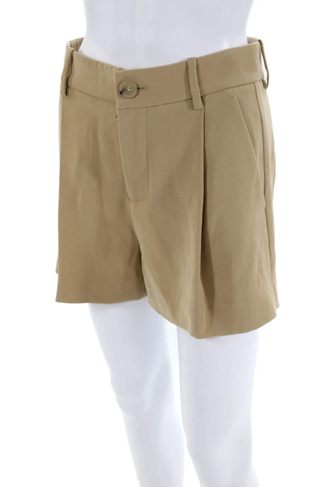 Pantalones Cortos Informales Vince Para Mujer Bolsillos Plisados Detalle Frontal Beige Sólido Talla 2 Foto 2 de 4