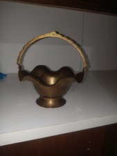 Vintage Brass Basket Ruffled Edge With Handle, Trinket Dish, Ashtray, Decor