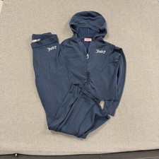 Y2K Juicy Couture Velour Tracksuit Full Zip Teens Medium Blue Rhinestone