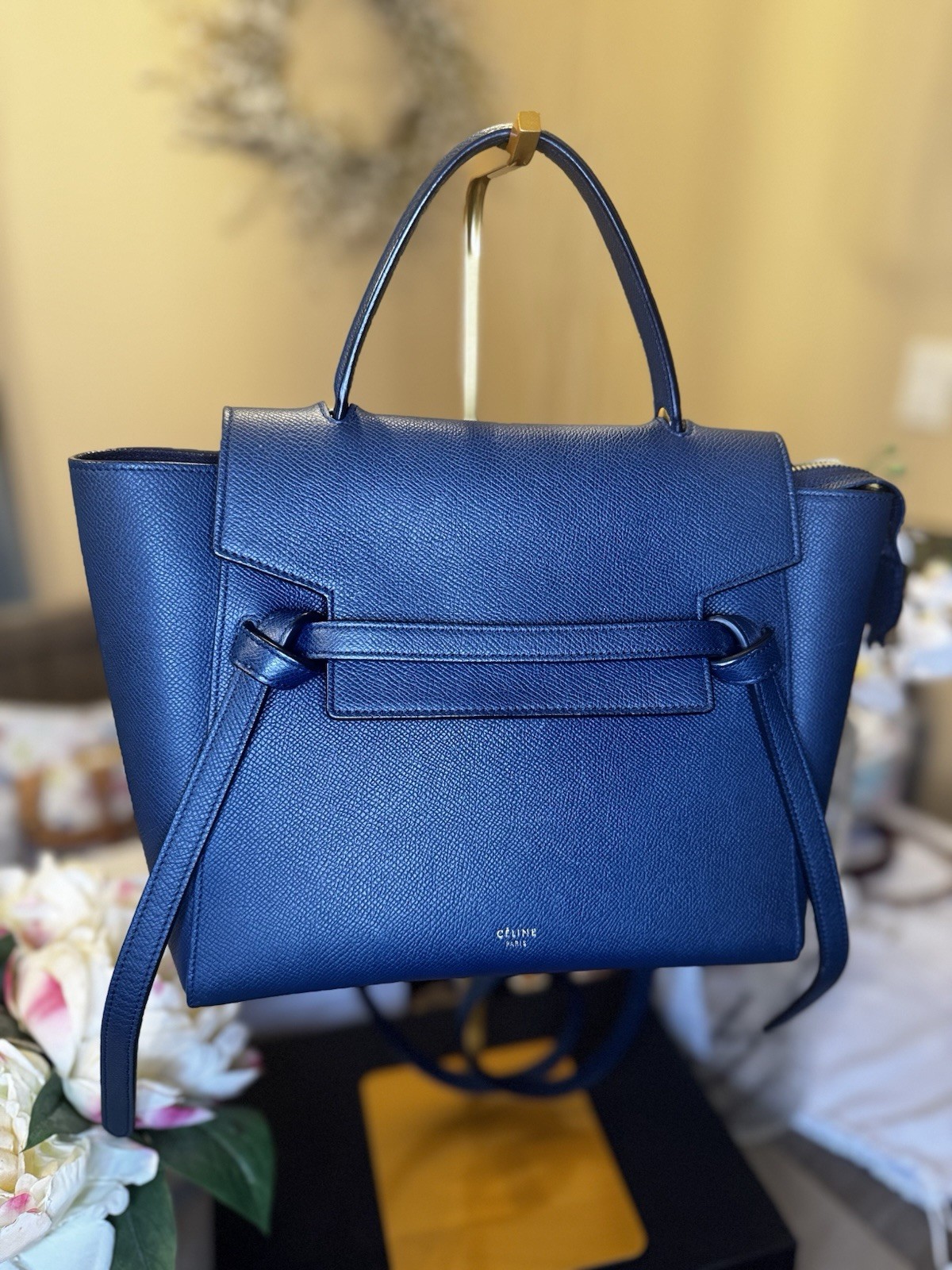 CELINE Navy  Blue Mini Belt Bag in Grained Calfskin