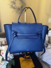 CELINE Navy  Blue Mini Belt Bag in Grained Ca...