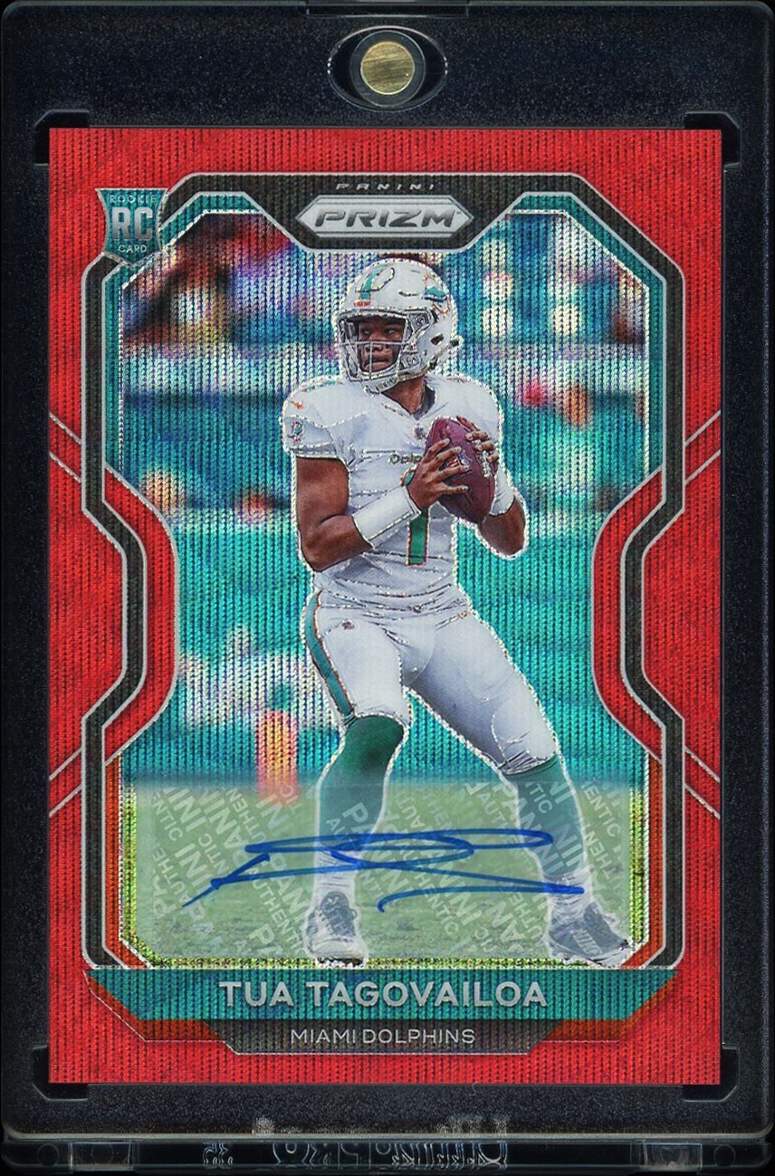 Tua Tagovailoa 2020 Panini Prizm #339 Red Wave Prizm Rookie Auto /149 Dolphins