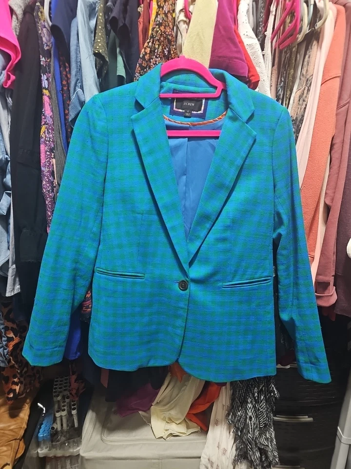 Traje de guinga azul/verde J.Crew, conjunto talla 2, usado en excelente estado Foto 2 de 4