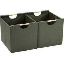 Large Collapsible Storage Bins, Linen Fabric, Pack of 2, Storage Baskets with...