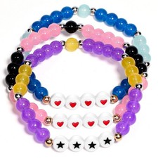 3PCS Colorful Beaded Bracelets for Girls Stackable Letter Bracelet Outfit Charms