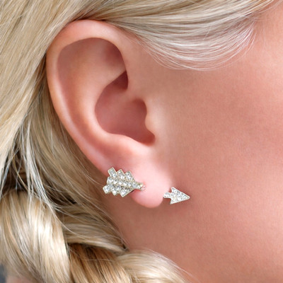 Pfeil Ohrringe Illusion CZ Kristall Silber Manschette Clip Ohrstecker Lobe Schmuck & Box