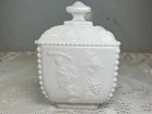 Vintage Westmoreland Milk Glass Covered Candy Dish Paneled Grape Pattern