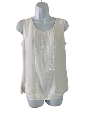 NWT Adrianna Papell Sleeveless Ivory Blouse Womens Size XS Sequin Chiffon  Top