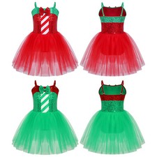 Kids Girls Christmas Costume Festival Tutu Dress Dance Dance Dress Bow Stripes