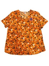 Womens Orange Halloween Trick Or Treat Scrub Medical Smock Scrubs Shirt