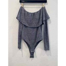 Bardot Gray Off Shoulder Ruffle Long Sleeve Bodysuit Size US 4/XS