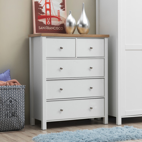 White Chest of Drawers Oak Style Top Modern Cottage Bedroom Storage Furniture - Picture 19 of 24