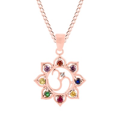 NATURAL MULTI GEMSTONE 14KT ROSE GOLD OM PENDANT #SGJPDT1004MRCA