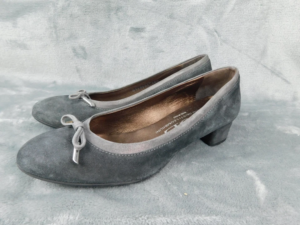 Zapatos de salón AGL para mujer 38,5 EE. UU. 8,5 gris Kristin gamuza tacón bloque arco ballet Foto 4 de 4