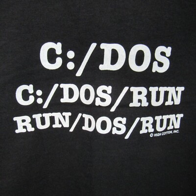 Mens Computer-Theme Funny T-Shirt Sz XL Nerd Coding IT Office Gag Gift C:DOS/RUN