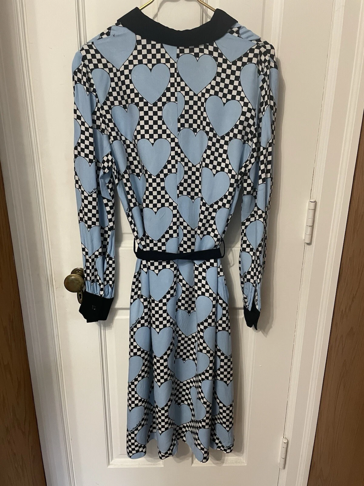 Love Moschino raro abito camicia con cintura stampa cuore e quadri con tasche laterali. 6