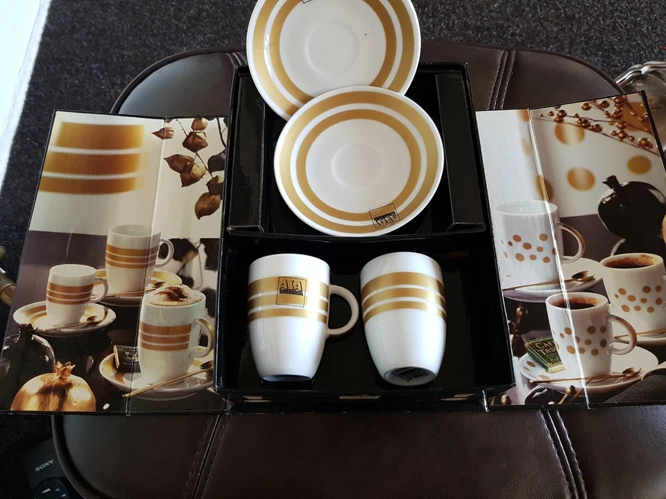 ASA GLAMOUR Porcelain Espresso cups set of 2 white/gold in box - Image 4 of 4