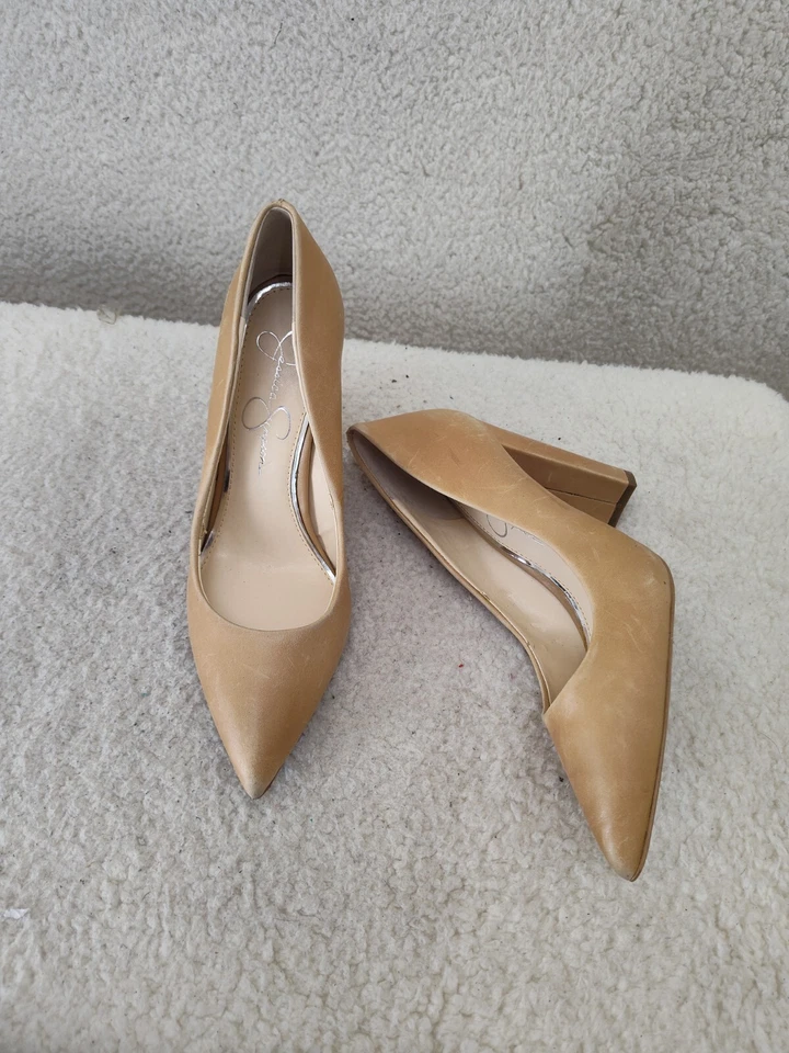 Jessica Simpson Mujer Pump 8.5 Cuero Marrón Tirar de Punta Punta Tacón Bloque Zapato Foto 4 de 4