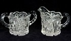 Crystal Clear Cut Glass Sugar Bowl & Creamer Set SNOWFLAKE Design Sawtooth Rim