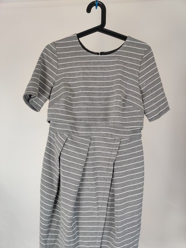 Asos Maternity Women Stripes Dress Midi Casual Gray Stripes Size 10 - Picture 3 of 9