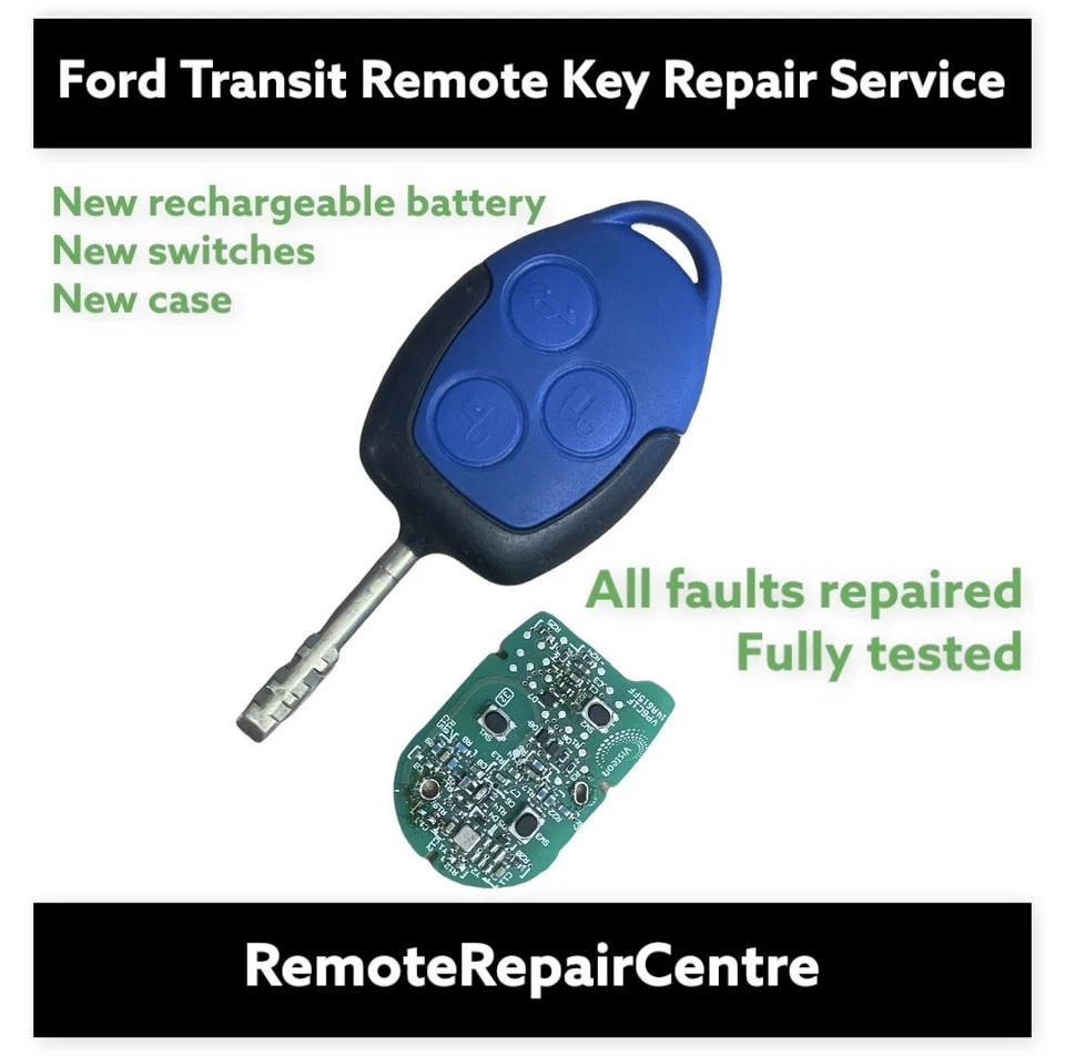 Repair Service for Ford Transit MK7 Van 2006 - 2014 3 Button Blue Remote Key Fob