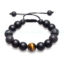 Charming 6/8/10mm Agate Lava Rock Tiger's Eye Round Gemstone Beads Bracelet7.5''