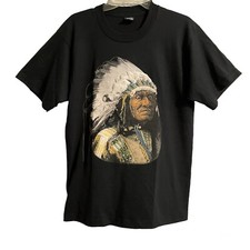 Screen Stars Best T Shirt Large Graphic Black Vintage American Indian Chief Boho