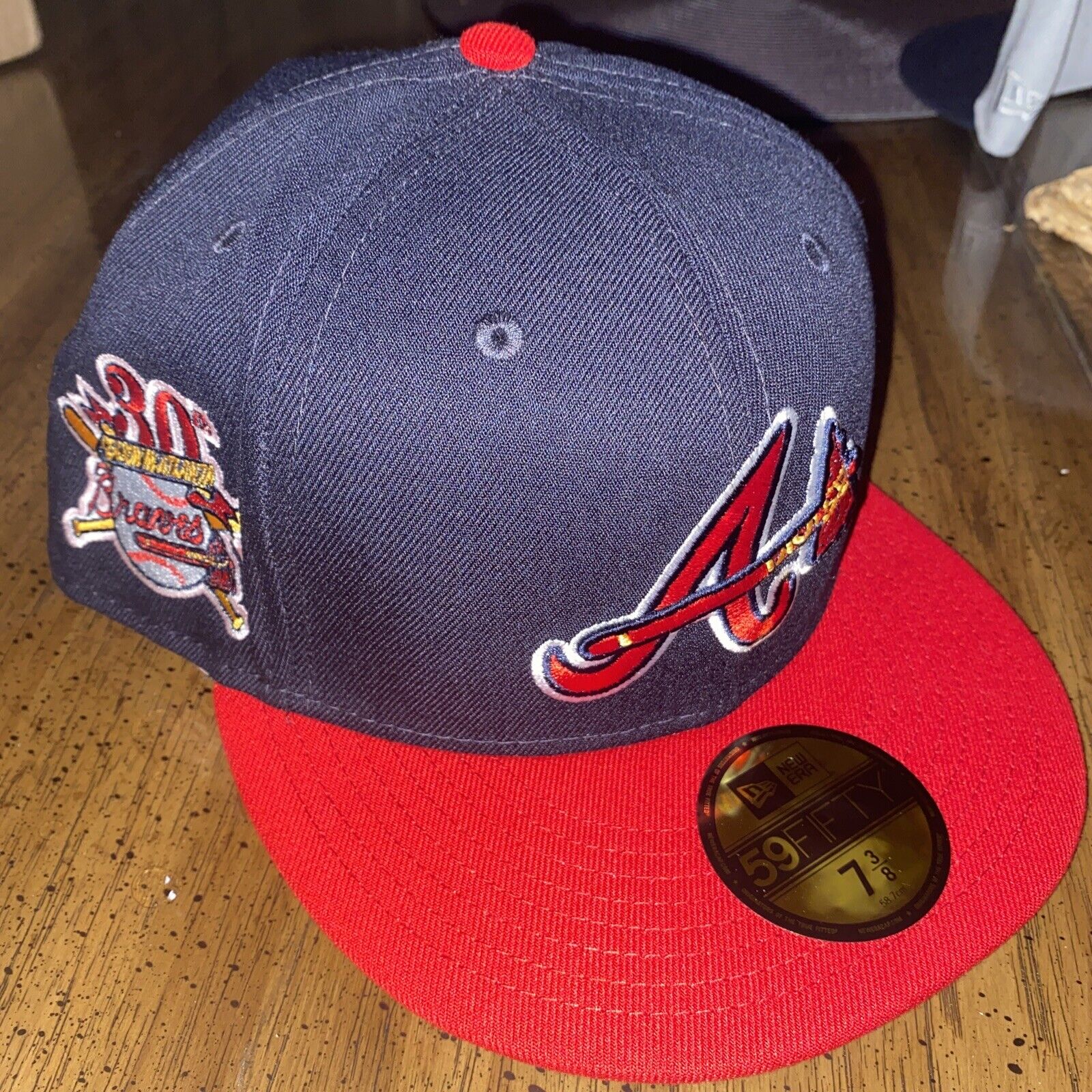 Atlanta Braves New Era Fitted Hat. 30th Anniversary side patch Pink Under  brim!