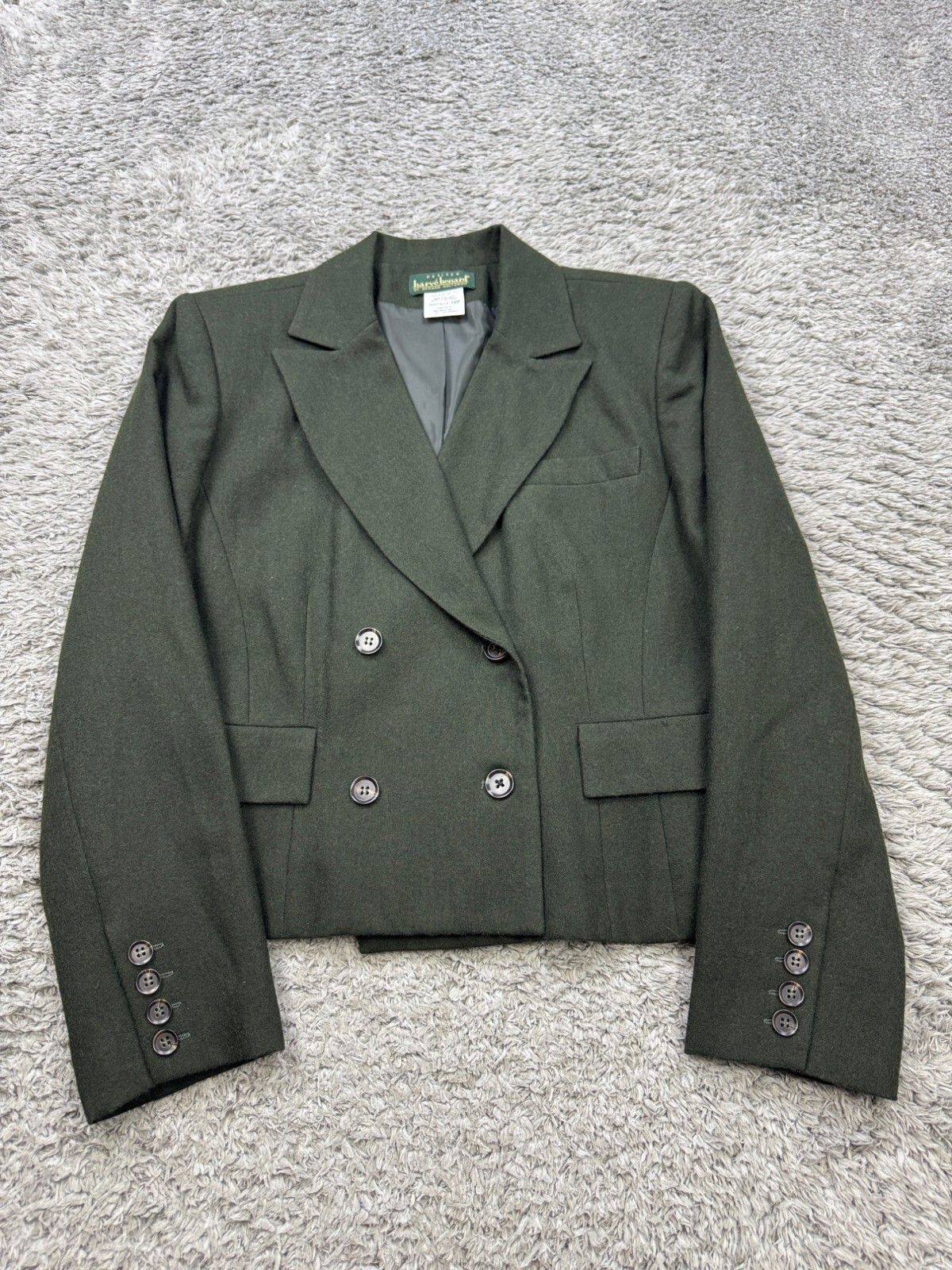 Harve Benard Blazer Women 10P Sage Green Wool Crop Sports Coat Military Jacket