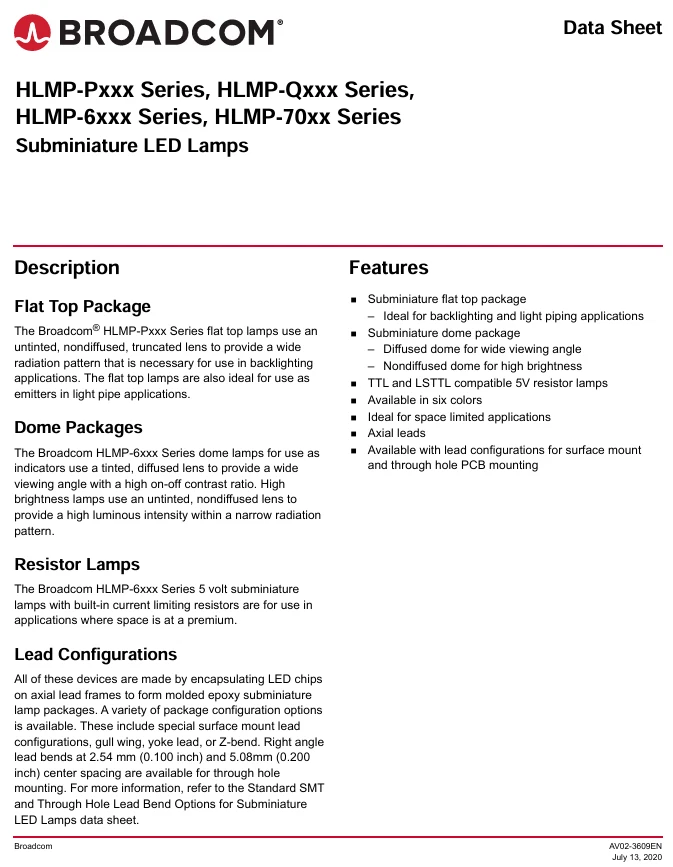 [1x] HLMP-70 Brodacom Subminiature LED Lamp Red 626nm 5V 30mA 2.54mm T-3/4 - Bild 4 von 4