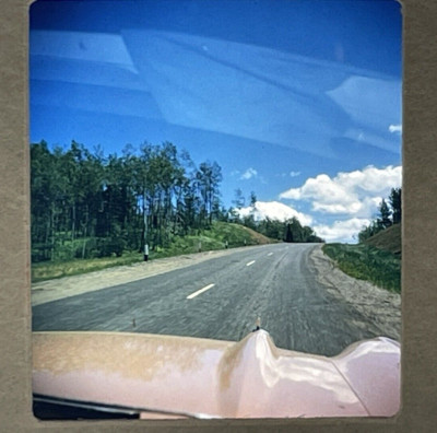 Vintage 1957 3D Stereo Slide WISCONSIN HWY 13 Road Trip 1955 Chevy Hood
