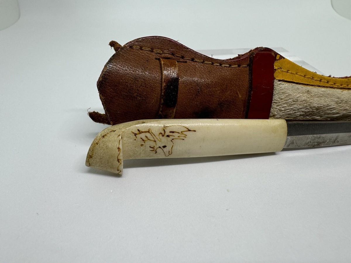 Vintage Finnish Puukko Nordic Reindeer Antler Handle Sami Knife