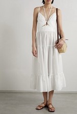 Ulla Johnson NEW Phoebe Tiered Cut Out Cotton Poplin Midi Dress In White Size 12