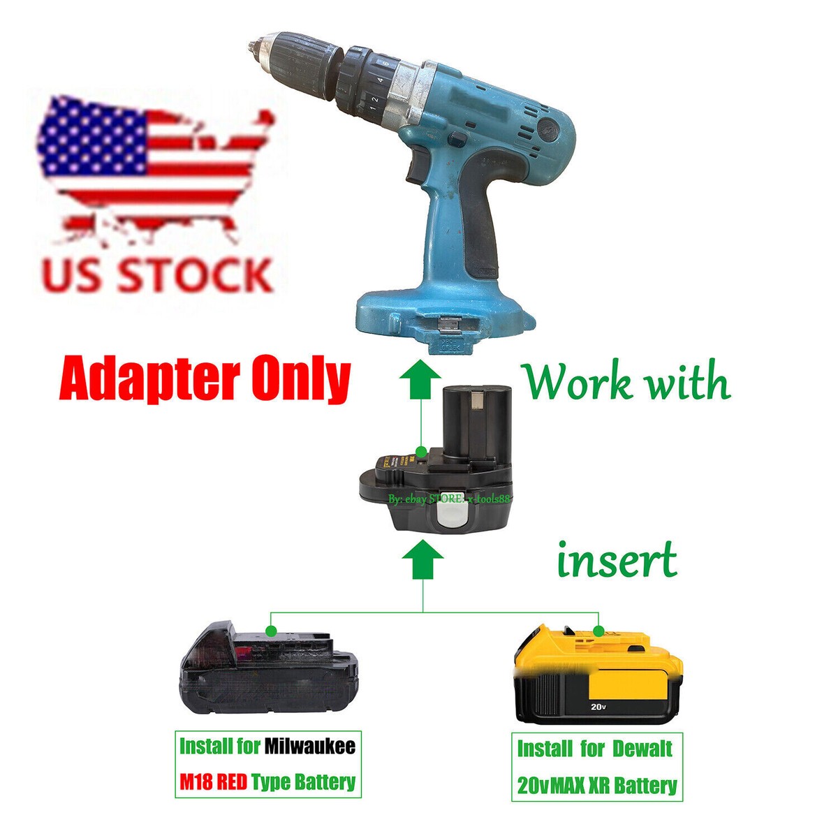 Adapter for DeWalt Milwakee 20V/18V Battery to for Makita Older