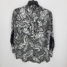 Express Shirt Womens Medium Black White Flora...