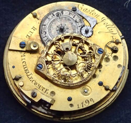 GASTON JOLLY Verge REPEATER Fusee Pocket Watch Movement 42.8mm Balance OK - Picture 1 of 13