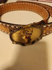 Mens Hand Tooled Leather Belt Western Cowboy Brown 1.5" Wide sz 38 With Buckle