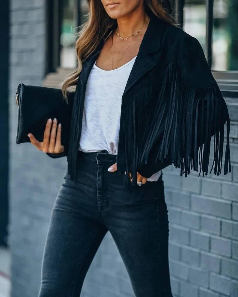 Black fringe jacket outlet
