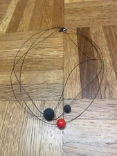 Athens Protasis Three Strand Natural Coral & Lava Stones Pendant Cord Necklace