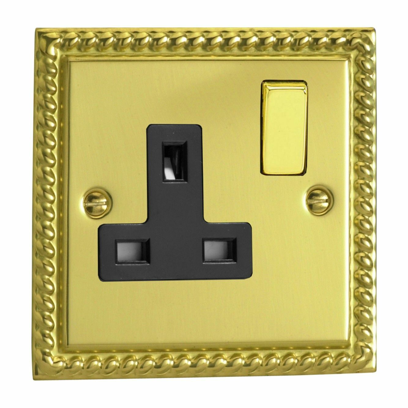 Varilight XG4DB Georgian Polished Brass 1 Gang 13A Single Switched Plug Socket