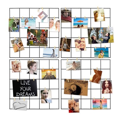 Wire Wall Grid Panel,4 Pcs Photo Pictures Memo Board Art Ins Frame Hanger Dis...